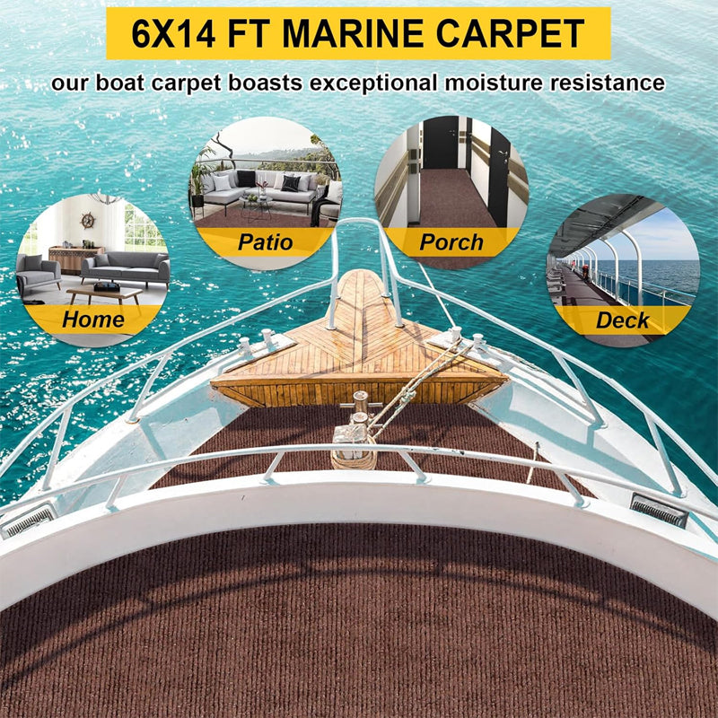 Marine Carpet Deep Brown 6 FT × 14 FT Indoor/Outdoor Marine Carpeting with Water-Proof TPR Backing