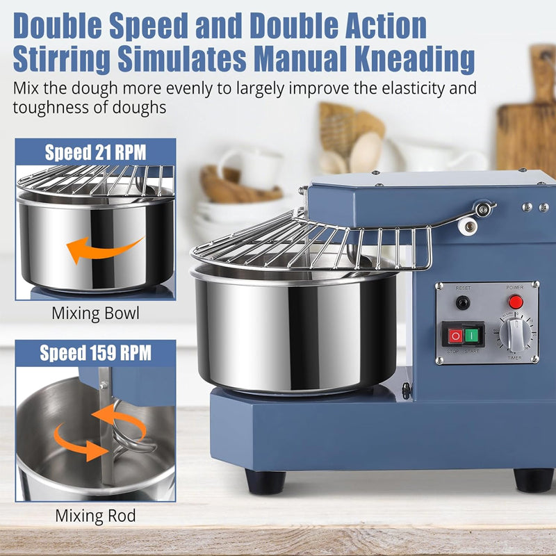 8.5Qt 450W Commercial Dough Mixer Food Mixer with Food-grade Stainless Steel Bowl for Restaurant Pizzeria