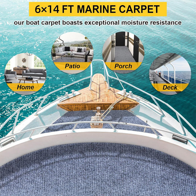 Marine Carpet Blue-Gray 6 FT × 14 FT Non-Slip and Soft Surface Premium Indoor Outdoor Carpet