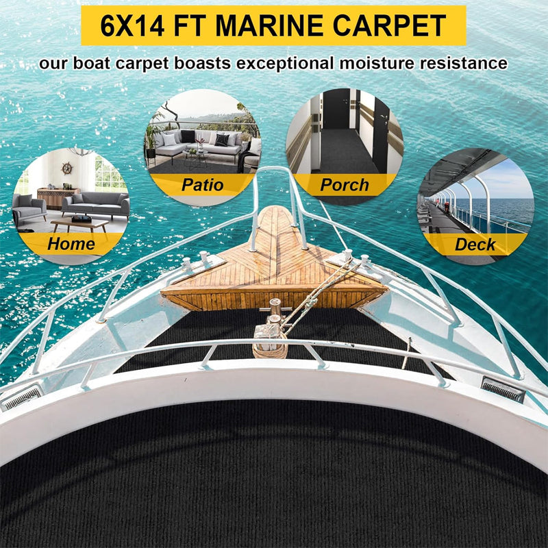 Marine Carpet Black 6 FT × 14 FT Boat Carpet Roll Marine Grade Boat Carpet with TPE Backing