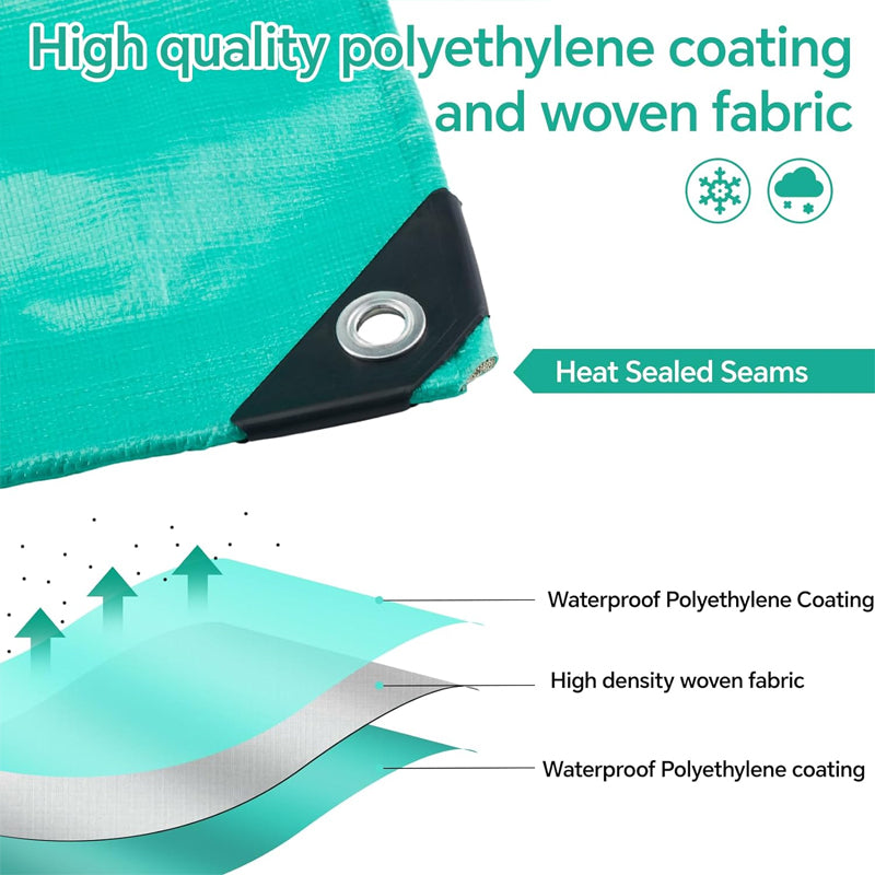 12 x 16FT Tarp Waterproof 15 Mil Green Poly Tarp UV Resistant Greenhouse Tarp for Garden Outdoor Yard