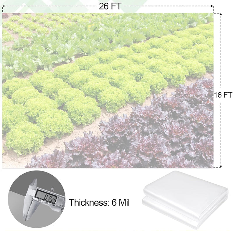 16 x 26 ft Clear Greenhouse Plastic Sheeting Toughness Plastic Cover 6 Mil Polyethylene Film