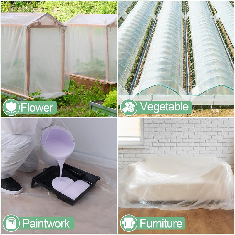 16 x 26 ft Clear Greenhouse Plastic Sheeting Toughness Plastic Cover 6 Mil Polyethylene Film