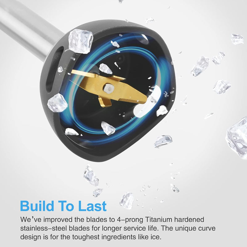 800W 15-Speed Immersion Blender Scratch Resistant Hand Blender Copper Motor Turbo Mode Hand Mixer