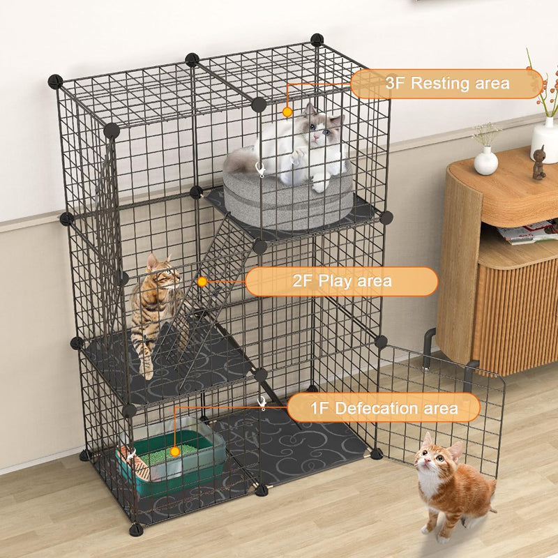 3-Tier Cat Cage Indoor Cat Enclosure DIY Pet Playpen Detachable Metal Wire Cat Kennel Kitten Cage House
