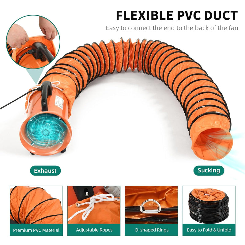 8 Inch Portable Ventilator Industrial Exhaust Fan with 16FT Ventilator Duct Hose Utility Blower