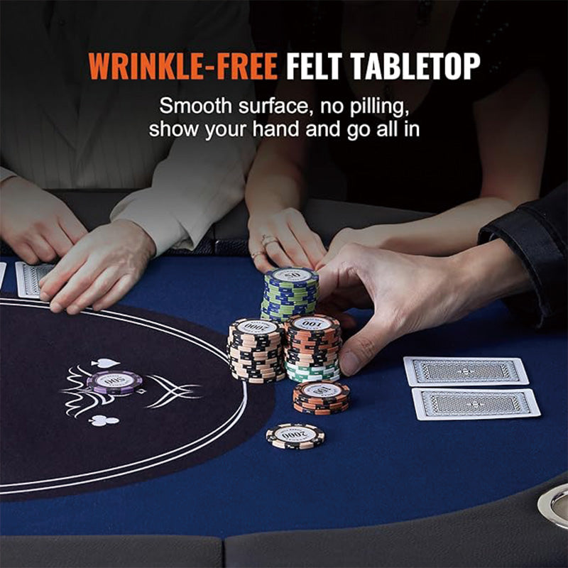 Foldable Poker Table for 8 Player, Blackjack Texas Holdem Table with Padded Rails and Stainless Steel Cup Holders, Portable Folding Card Board Game Table, 72" Oval Casino Leisure Table, Blue