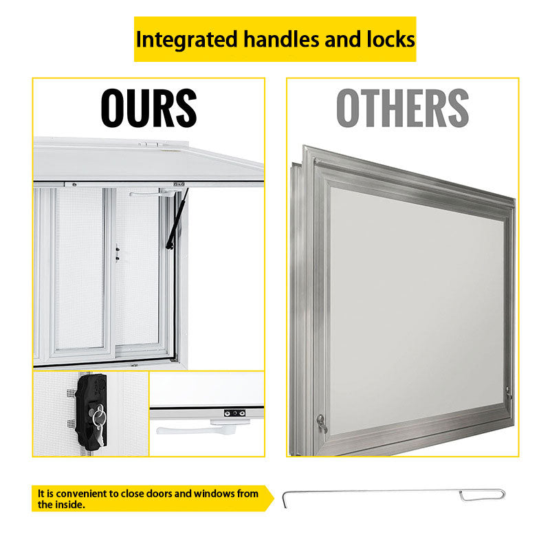 Aluminum Food Truck Service Window With 4 Horizontal Sliding Screen Windows & Awning Door & Tow Hook, Service Window For Food Truck Franchise Trailer