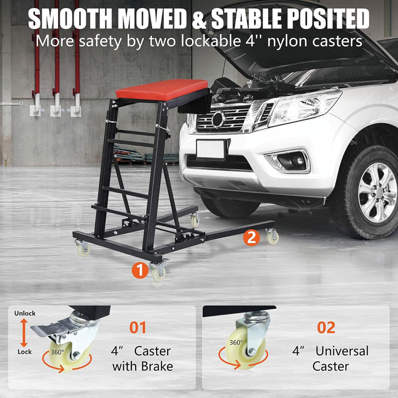 Top Creeper with Adjustable Height 48" to 64" 400 LBS Capacity Car Creeper with 4 Caster Wheels