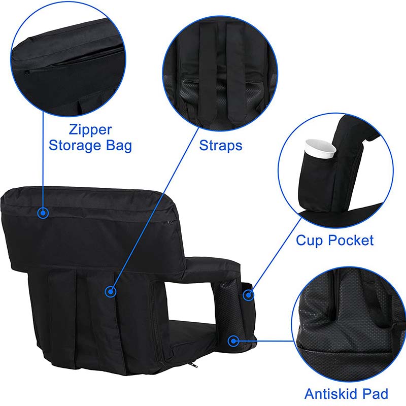 Stadium Seats with Back Support, Folding Portable Padded Reclining Chair with Hook Pocket Cupholder,Stadium Chairs for Bleachers, Camping, Sports Events