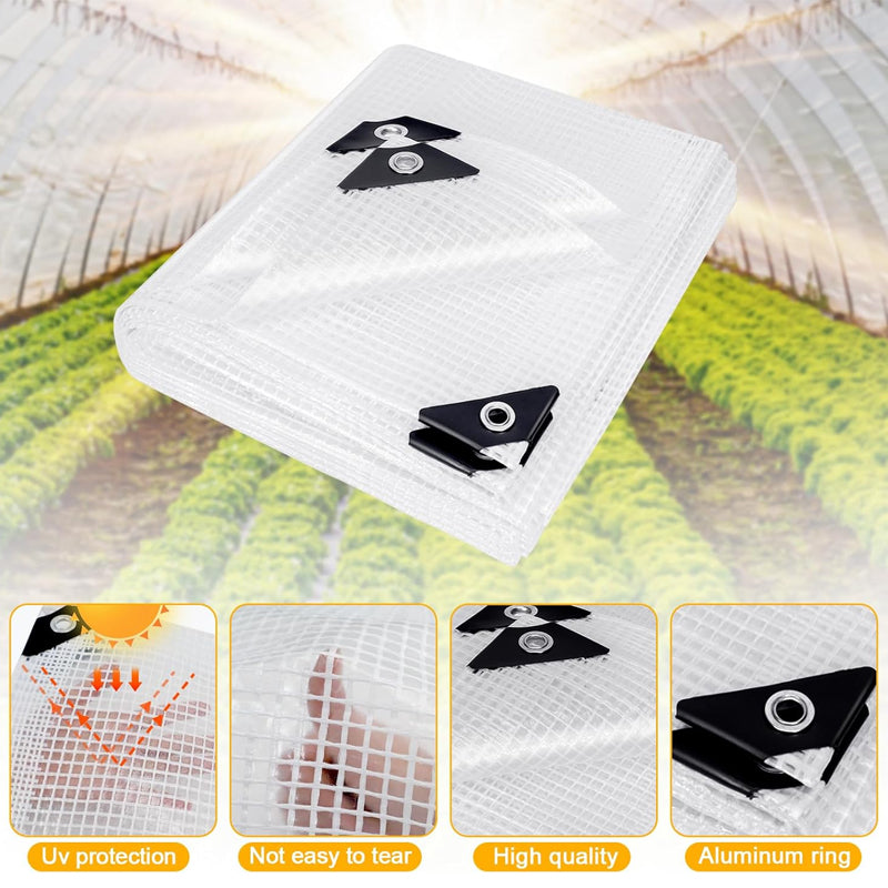 10x12 ft Waterproof Plastic Poly Tarp 10 Mil Clear Greenhouse Tarp Poly Garden Cover with Grommets