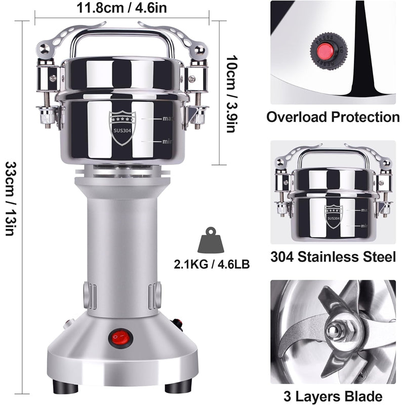 150g Electric Grain Mill Grinder 1500W High Speed Spice Grinder Commercial Pulverizer Powder Machine