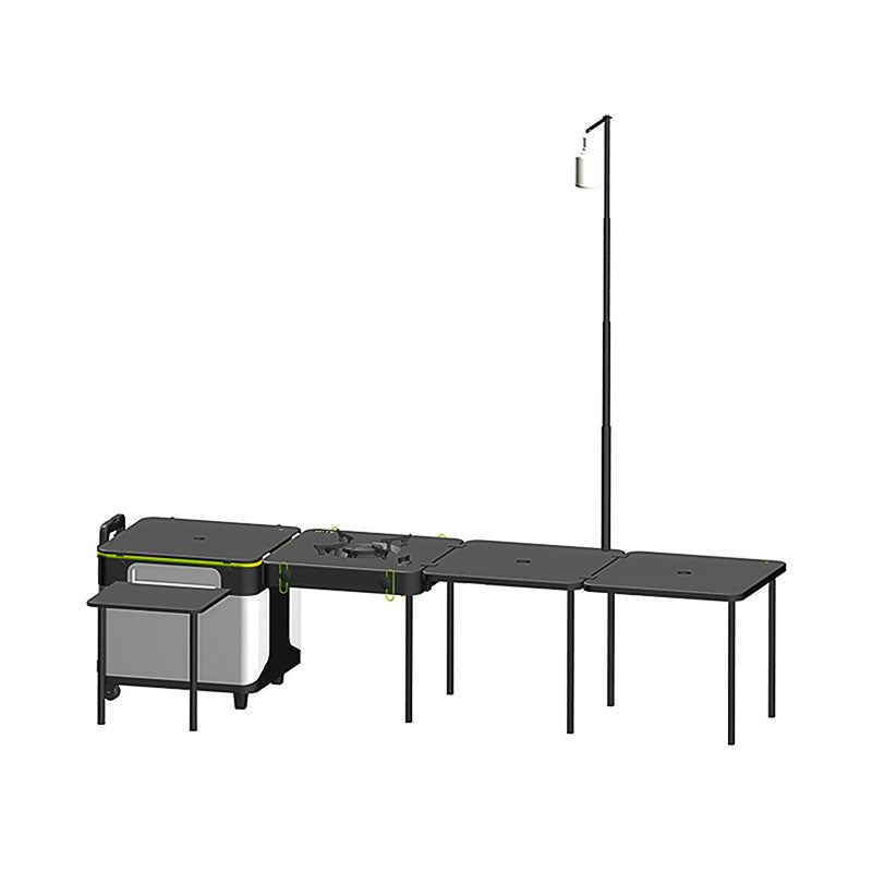 Outdoor Mobile Kitchen, Portable Multifunctional Camping Box On Wheels, Integrated Cooking Station With Windproof Stove, Folding Table Storage Organizer, Camping Vehicle Gear