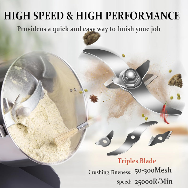 2000g Electric Grain Mill Grinder 3600W Stainless Steel Spice Grinder High-Speed Dry Grinder