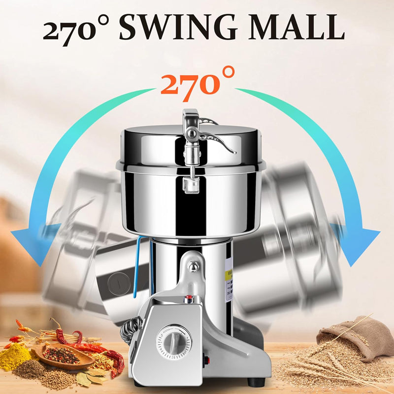 2000g Electric Grain Mill Grinder 3600W Stainless Steel Spice Grinder High-Speed Dry Grinder