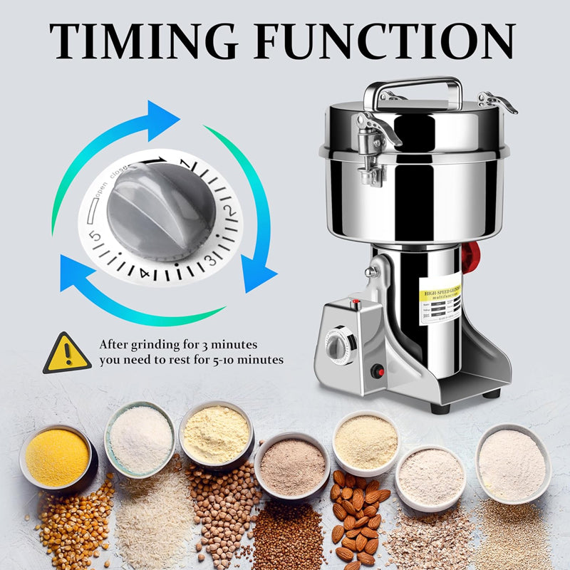 2000g Electric Grain Mill Grinder 3600W Stainless Steel Spice Grinder High-Speed Dry Grinder