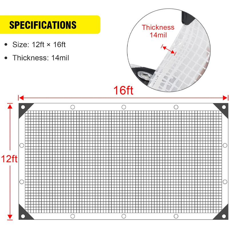 14 Mil Poly Tarp 12x16 ft Clear Greenhouse Tarp UV Resistant Waterproof Poly Tarp with Grommets