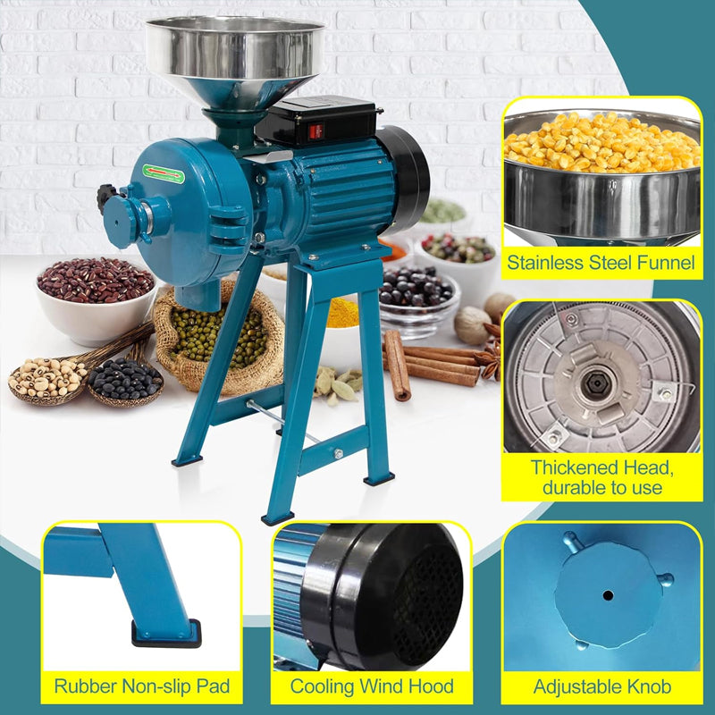 3000W 110V Electric Grain Mill Commercial Dry & Wet Grinder Grain Grinder Machine with Funnel