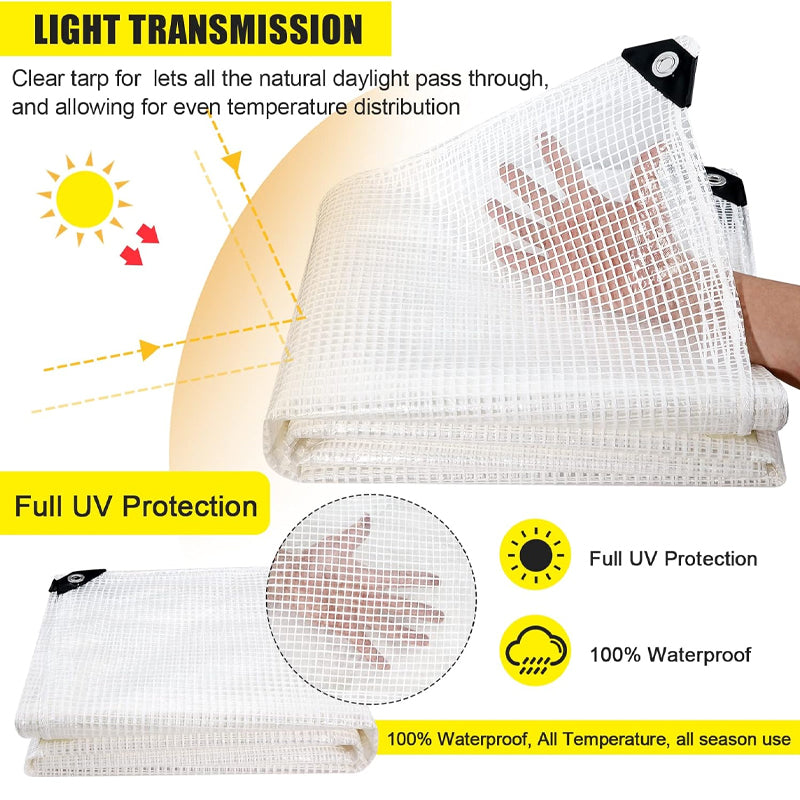 14 Mil Poly Tarp 12x16 ft Clear Greenhouse Tarp UV Resistant Waterproof Poly Tarp with Grommets