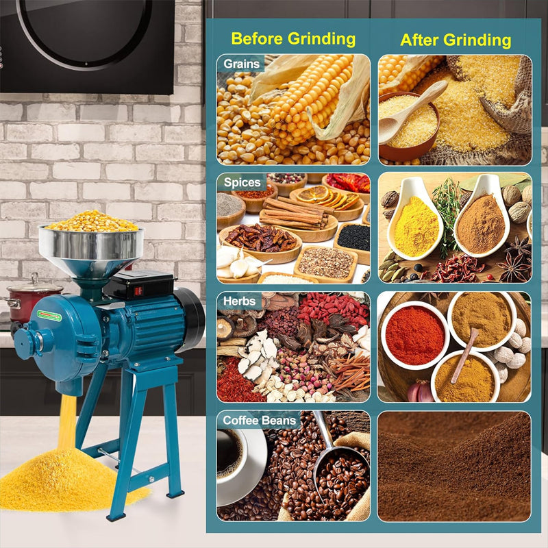 3000W 110V Electric Grain Mill Commercial Dry & Wet Grinder Grain Grinder Machine with Funnel