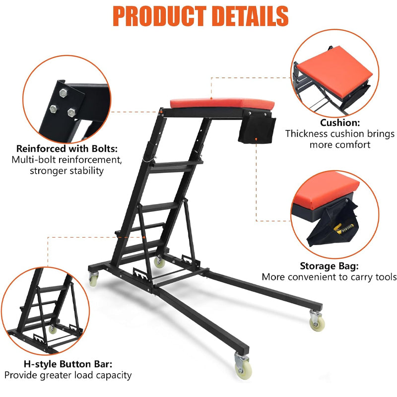 48"-76" Height Large Topside Creeper 400 LBS Capacity Foldable Car Creeper for Auto Repair Maintenance