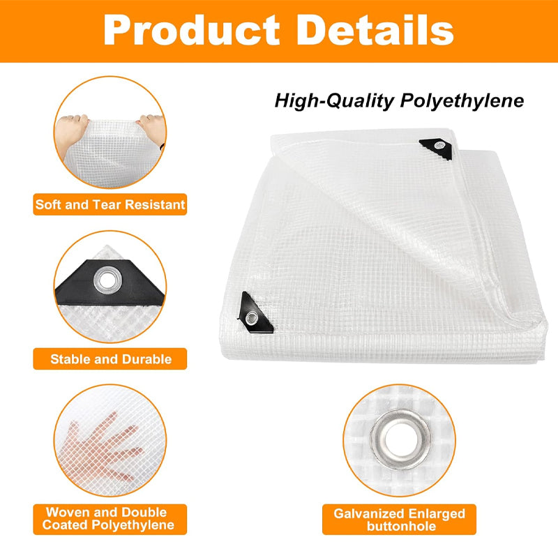 16 Mil 20x30 ft Greenhouse Cover Clear Plastic Tarp Heavy Duty Waterproof Poly Tarp Outdoor Tarpaulin