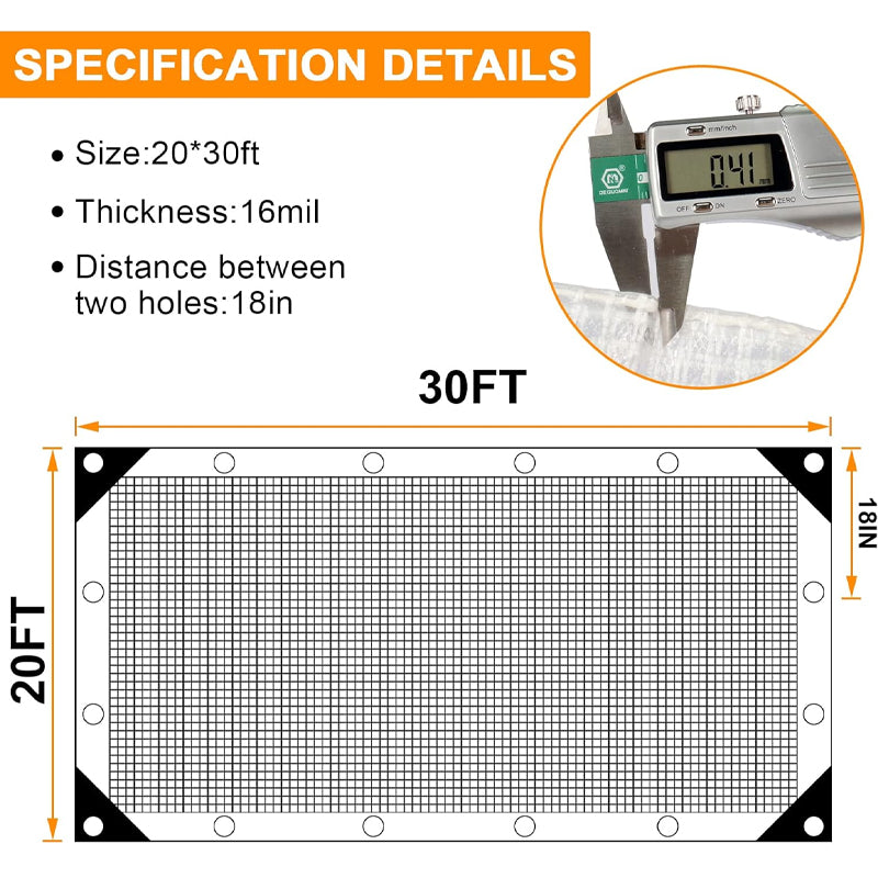 16 Mil 20x30 ft Greenhouse Cover Clear Plastic Tarp Heavy Duty Waterproof Poly Tarp Outdoor Tarpaulin