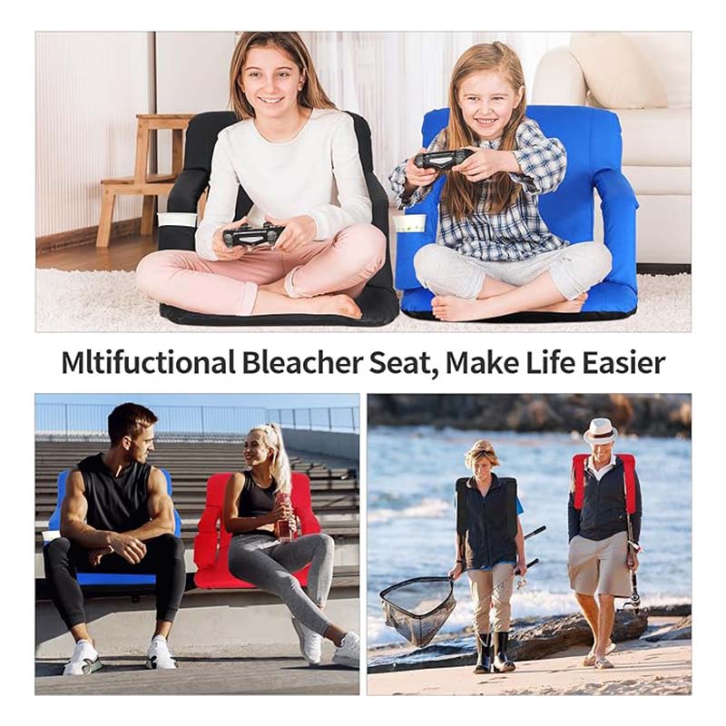 Stadium Seats with Back Support, Folding Portable Padded Reclining Chair with Hook Pocket Cupholder,Stadium Chairs for Bleachers, Camping, Sports Events