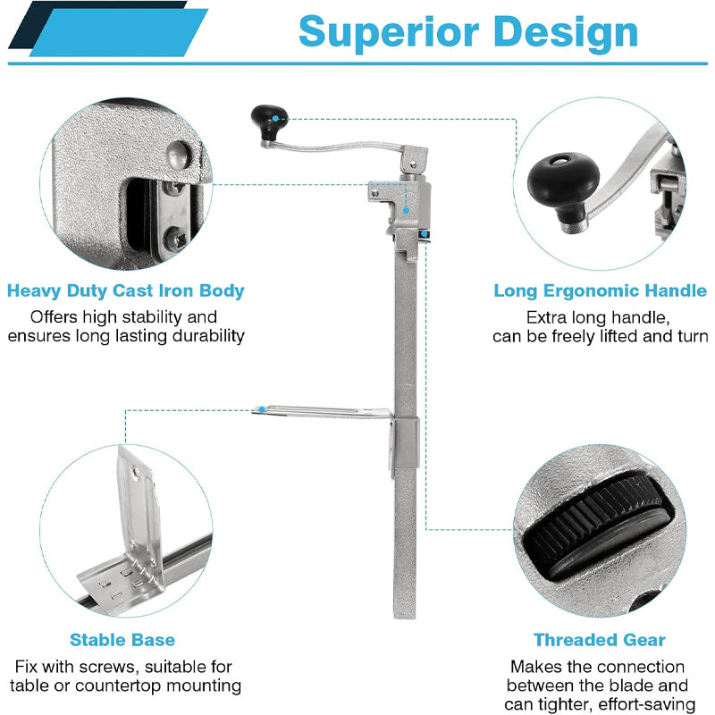 Commercial Can Opener for Large Cans Up to 17.7” Manual Can Opener with Stainless Steel Blade