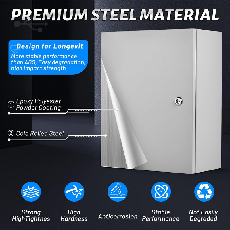 16 x 12 x 8" Steel Electrical Enclosure Outdoor/Indoor Junction Box IP66 Waterproof Enclosure