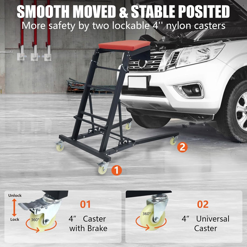 48"-76" Height Large Topside Creeper 400 LBS Capacity Foldable Car Creeper for Auto Repair Maintenance