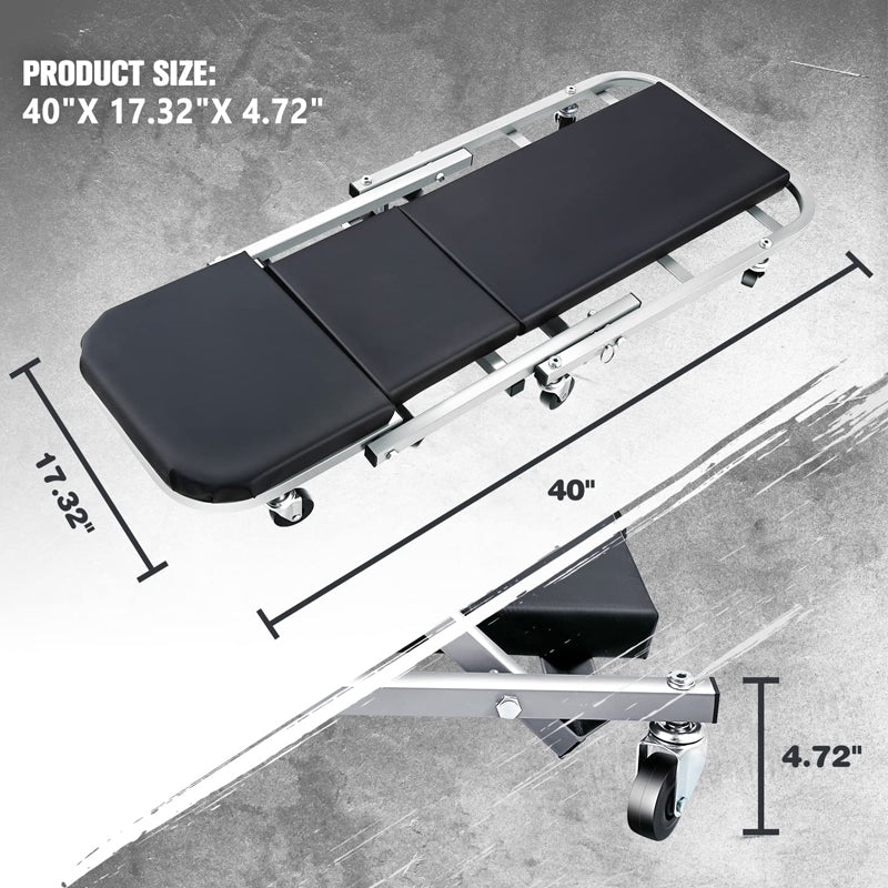 40 Inches 2 IN 1 Z Creeper Seat 150kg Weight Capacity Rolling Folding Car Creeper/Seat