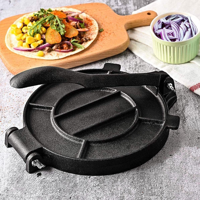 10 Inch Tortilla Press Cast Iron Tortilla Maker Taco Press with Parchment Paper Dough Maker