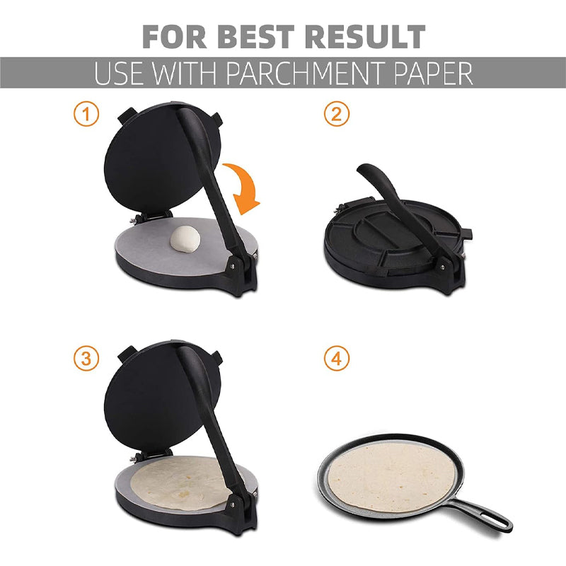 10 Inch Tortilla Press Cast Iron Tortilla Maker Taco Press with Parchment Paper Dough Maker