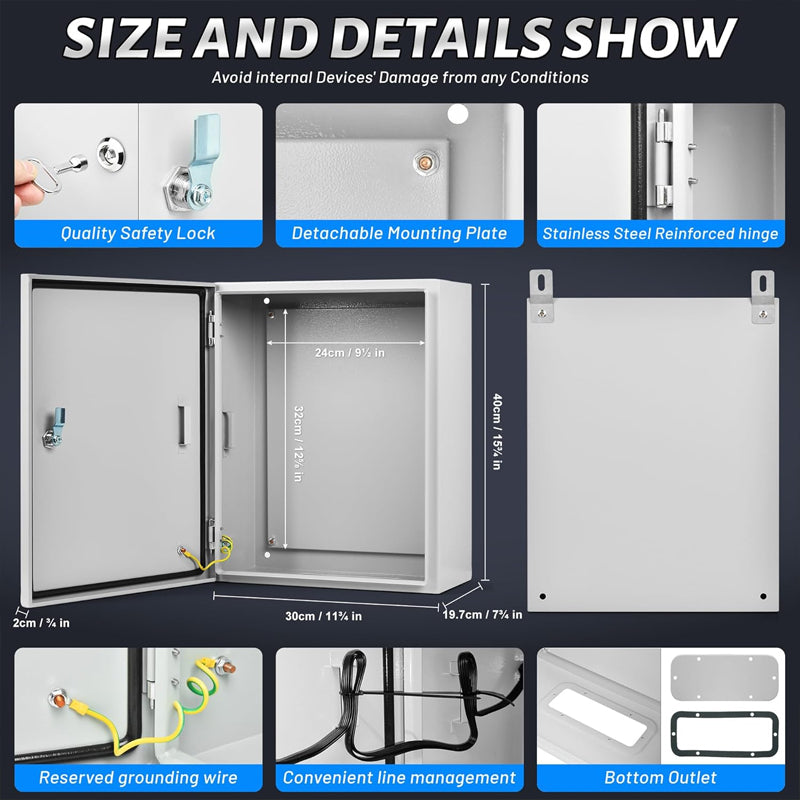 16 x 12 x 8" Steel Electrical Enclosure Outdoor/Indoor Junction Box IP66 Waterproof Enclosure