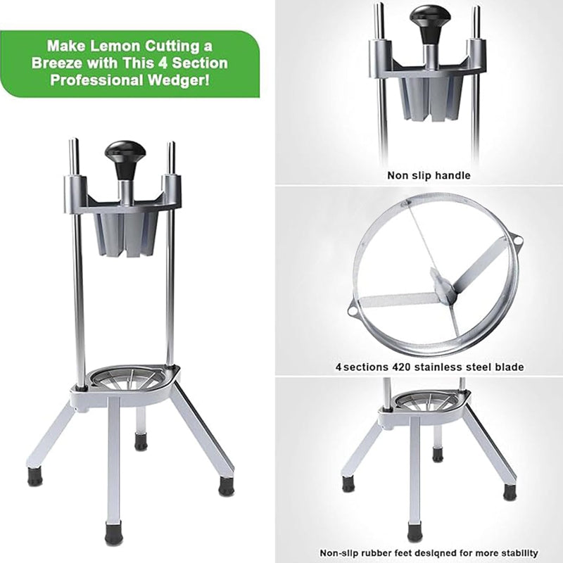 4-Section Commercial Lemon Cutter Stainless Steel Blade Fruit Lime Slicer for Home Bar Restaurant