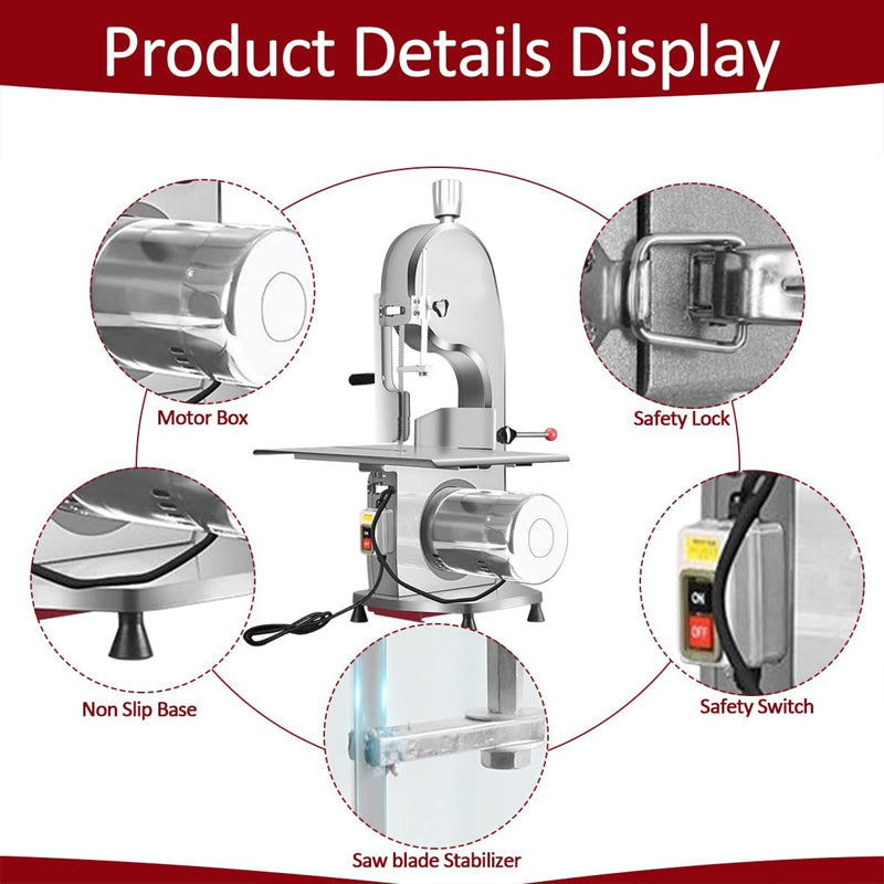 Commercial Electric Meat Bandsaw Machine 1500W 15m/s Bone Saw Machine with 6 Saw Blades