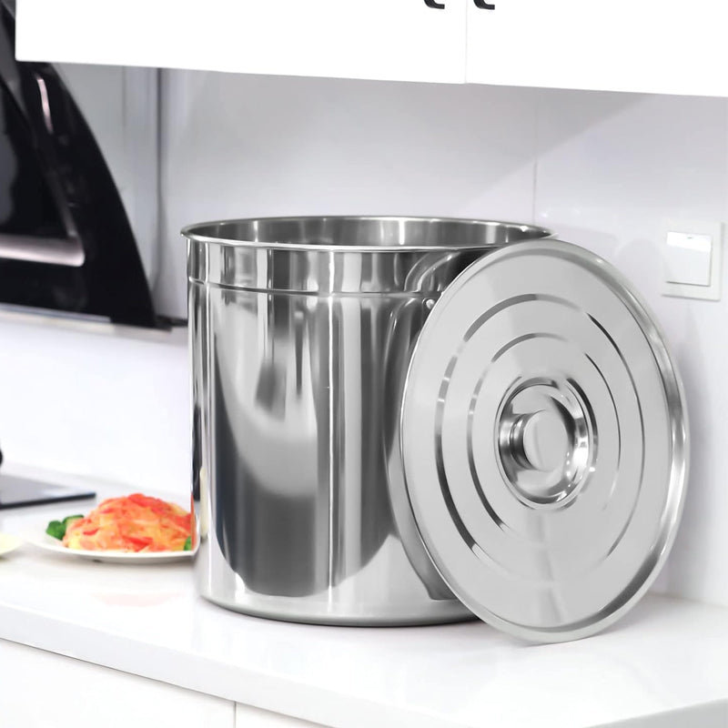 53 Qt Stainless Steel Stock Pot Boil Pot with Basket Injector Thermometer and Gloves