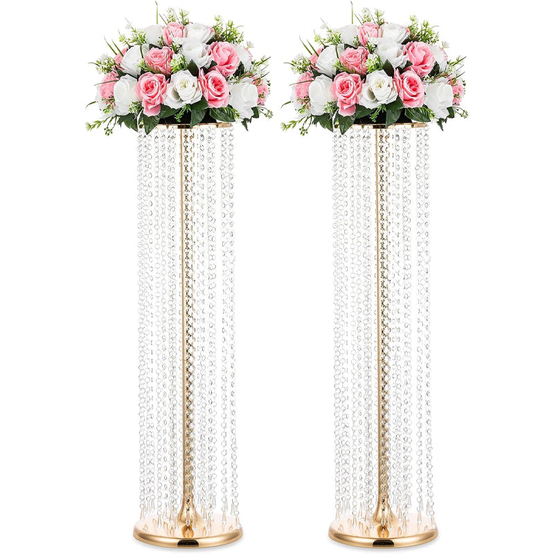 35.4inch Tall Gold Crystal Wedding Flowers Stand 2PCS Centerpieces Flower Vases for T-stage