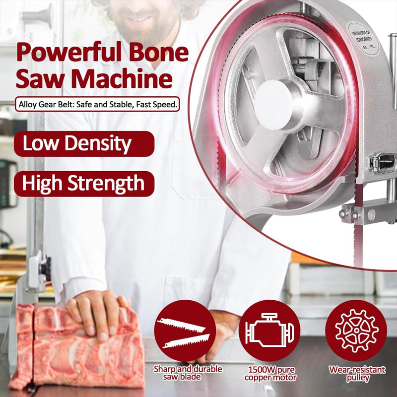 Commercial Electric Meat Bandsaw Machine 1500W 15m/s Bone Saw Machine with 6 Saw Blades