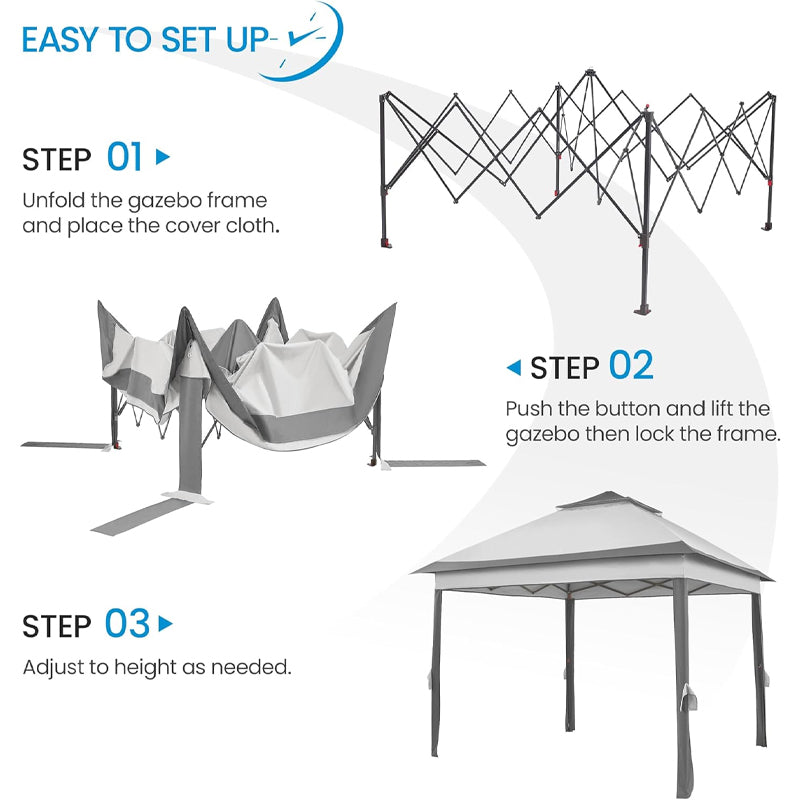11' × 11' Outdoor Canopy Gazebo Tent with 4 Sandbags 2 Tiers Roo Mesh Netting Sun Shade Canopy