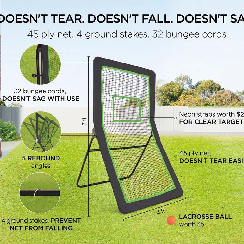 Lacrosse Rebounder for Backyard, 4x7 Ft Volleyball Bounce Back Net, Pitchback Throwback Baseball Softball Return Training Screen, Adjustable Angle Shooting Practice Training Wall with Target