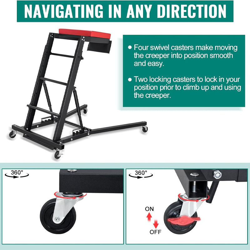 42.5"-64.8" Automotive Top Creeper 400 LBS Capacity 4 Swivel Caster Wheels for Workshop Repair