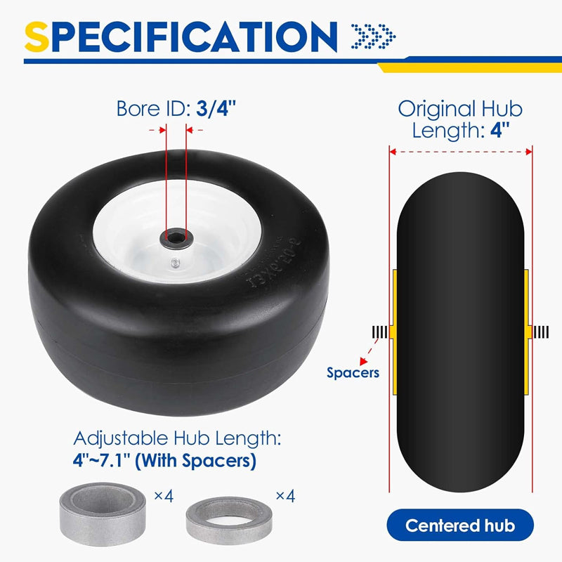13x6.5-6" Lawn Mower Tires 2 Pack Tractor Tires for 38"-68" Deck Hand-Push Lawn Mowers Tractor