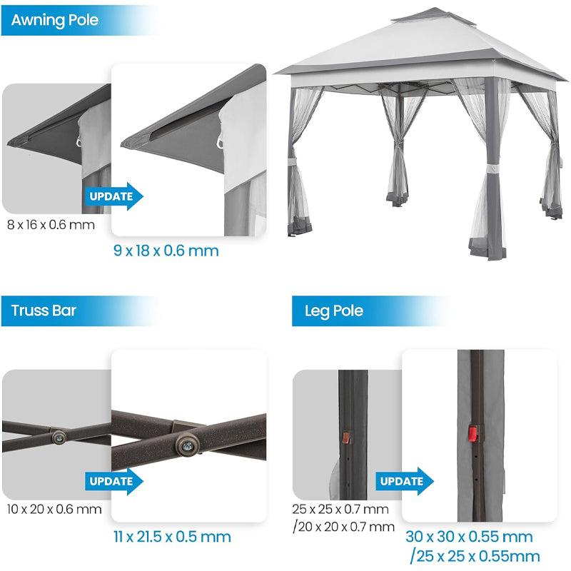 11' × 11' Outdoor Canopy Gazebo Tent with 4 Sandbags 2 Tiers Roo Mesh Netting Sun Shade Canopy
