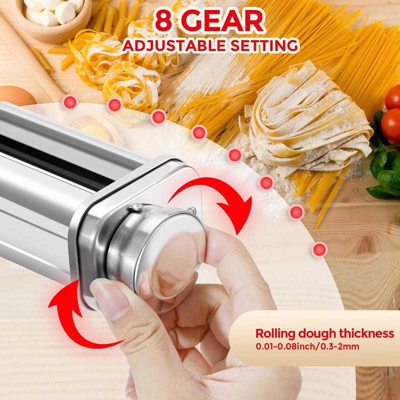 Pasta Attachment for KitchenAid Stand Mixer 3 Pcs Pasta Maker Stainless Steel Pasta Roller Cutter Set