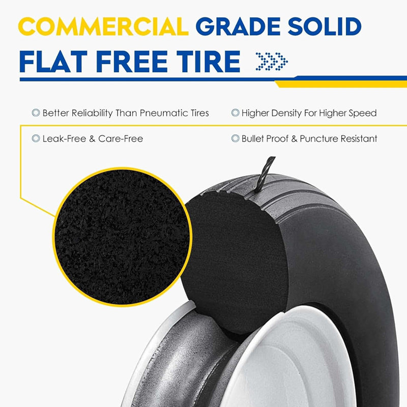 13x5-6" Flat Free Lawn Mower Tires 3.25"-5.9" Hub 2 Pack Tubeless Tractor Tires with 3/4" Greased Bushing