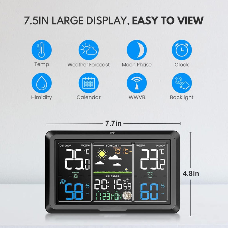 7.5" Weather Station Wireless Home Weather Station Indoor/Outdoor Thermometer