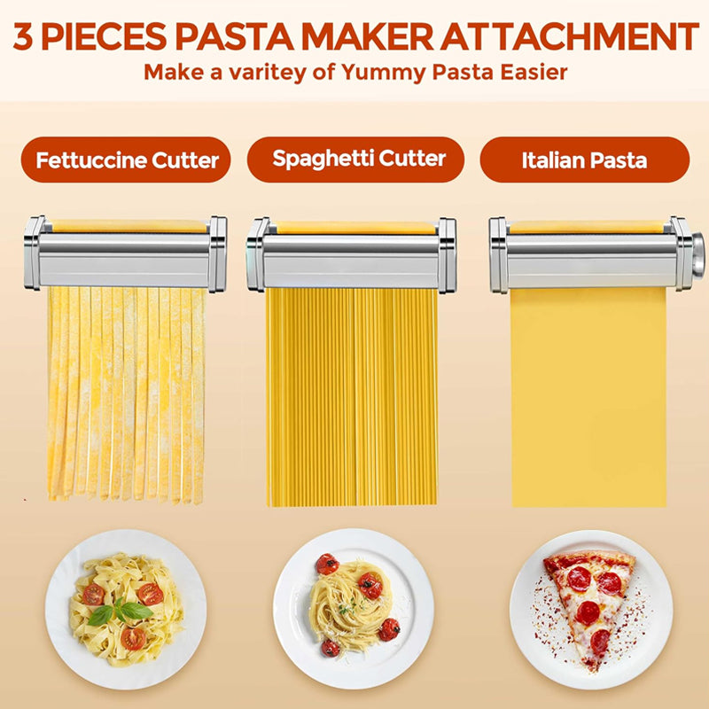 Pasta Attachment for KitchenAid Stand Mixer 3 Pcs Pasta Maker Stainless Steel Pasta Roller Cutter Set