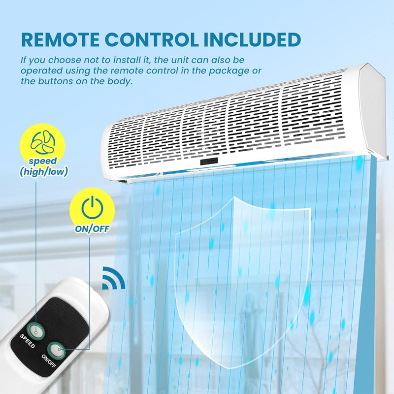 40'' Air Curtain 2 Speeds Adjustable 1527CFM Commercial Indoor Air Fan Low Noise Indoor Air Curtain